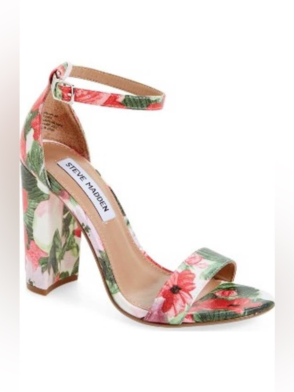 Steve Madden Carrson Floral Ankle-Strap Block Heel Sandal Pink Green size 8